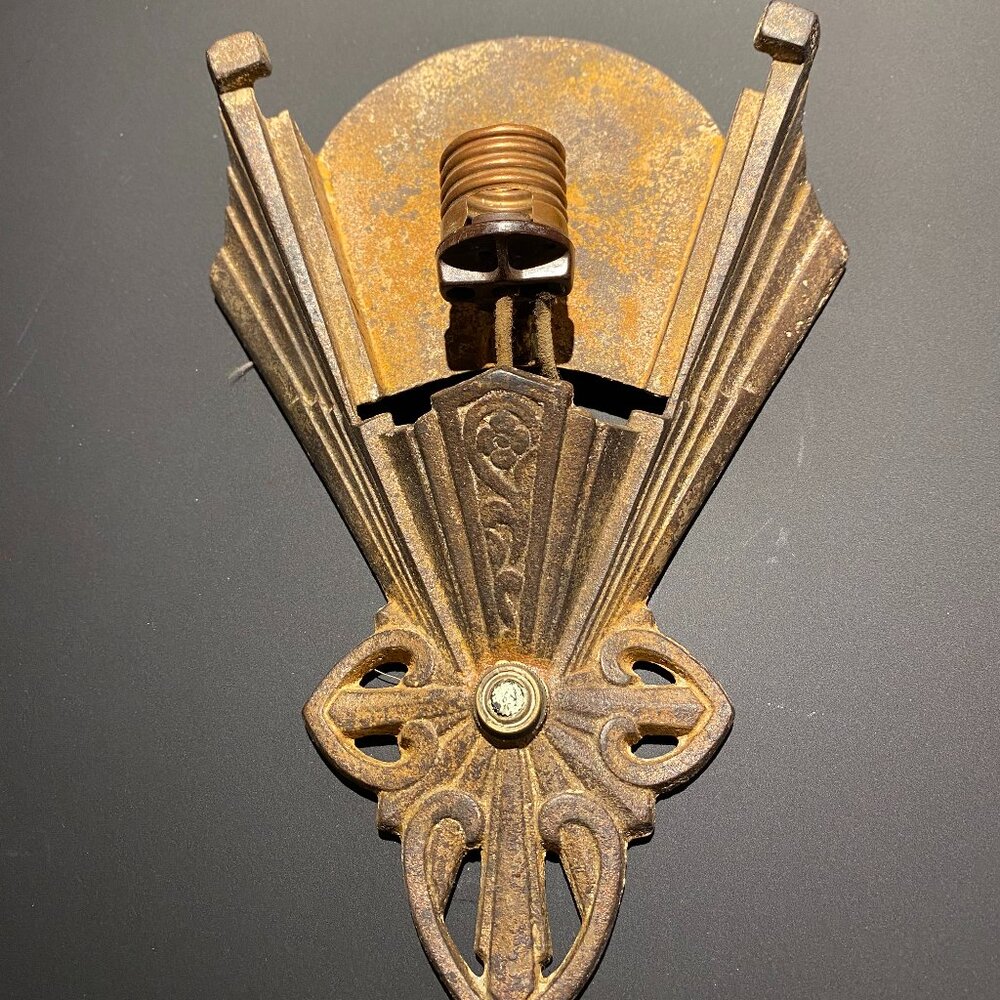 Old Brass Deco Wall Sconce w/ Light Base